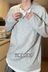特批-港风秋装宽松假两件双层领打底衫男装秋季长袖T恤S330-P38图片