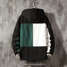 2021冬季新砖墙日系男大码撞色拼接羊羔毛保暖连帽棉衣J9751-P100，男装棉衣，电商A001