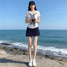 女夏时尚洋气套装裙修身减龄翻领设计感甜美蝴蝶结短袖短裙两件套，女装套装/套裙，江南