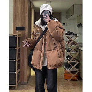 日系气质假两件棉服男冬季加厚连帽棉衣秋冬宽松棉袄外套 M570图片