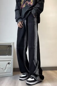 美式vibe复古翻领设计感牛仔裤男高街穿搭直筒阔腿长裤CN993-p55图片