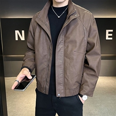 2025新款美式休闲潮牌男士皮衣外套立领皮夹克A313-PY988-P155，男装皮衣，电商A313