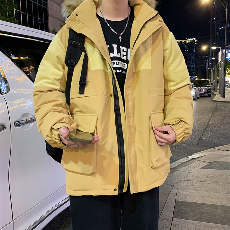 港风2026新品冬季宽松撞色棉服派克服毛领冬装加厚外套D009-P145图片
