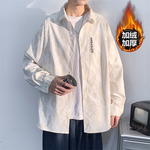 冬款潮大码男高街暗纹印花加绒加厚宽松衬衫C3511J加绒-P50图片