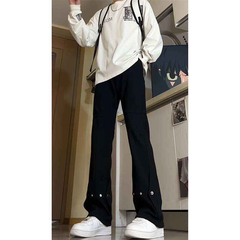 美式ins高街牛仔裤小众百搭微喇铆钉纽扣拼接牛仔裤K2301-P65，男装牛仔裤，电商A062