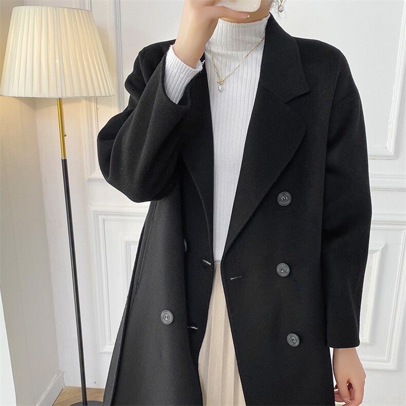 女士羊毛大衣秋冬保暖羊毛简约时尚，女装双面呢大衣，赛欧妮