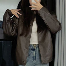 复古棕短款皮衣外套女美拉德高级感立领PU机车夹克C845-P110，男装夹克，星座911-2(原星座613-2）