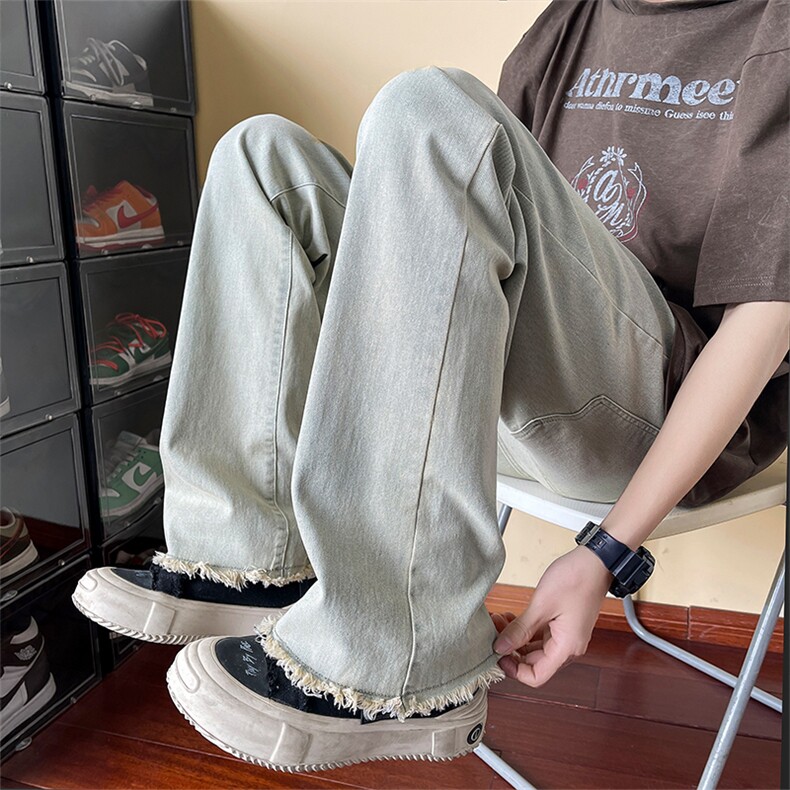 cleanfit牛仔裤夏美式复古裤子脚口毛边微喇裤A166-K011-P45控65,男装牛仔裤,电商A166