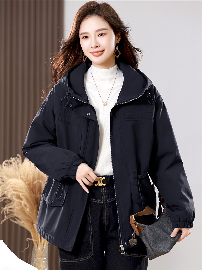 2025年冬季时尚潮流中长款休闲加绒加厚派克服,女装派克服,天丽