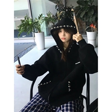 J609-P49春秋季美式复古卫衣外套女修身显瘦开衫，女装短外套，电商B323A