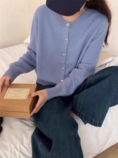 秋冬新款纯色针织单排扣开衫时尚百搭，女装针织衫/毛衣，冀清阳荣