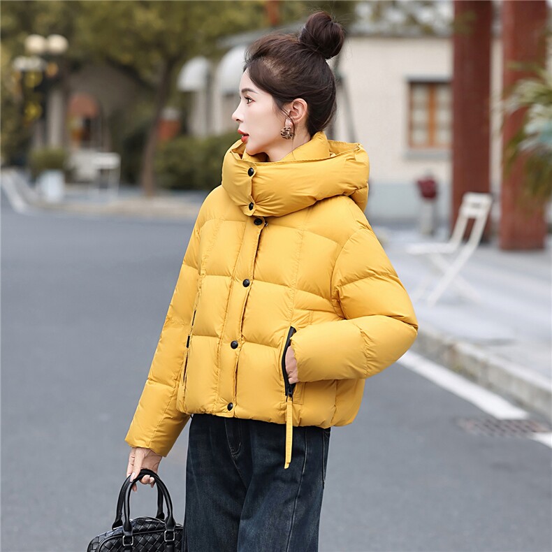 白鸭绒90姜黄色羽绒服防风短外套2025冬季新款小个子宽松百搭羽绒,女装羽绒服,意芙