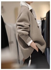 韩系针织开衫女秋冬新款流行软糯毛衣外套慵懒外搭，女装羊毛衫，恩泰羊绒