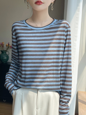 2025秋冬时尚简约条纹针织衫细条纹，女装针织衫/毛衣，羊特美羊绒