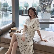 大货夏季新款荷叶边波点连衣裙面料好F1510-Q03，女装连衣裙，浙宝168