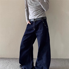 街头铆钉弯刀牛仔裤女2025新款牛仔裤宽松直筒阔腿裤BA3096-P55，男装牛仔裤，星座208-5