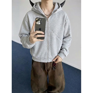 抖音得物高品质 26春装美式高街铆钉杜宾犬耳朵开衫卫衣外套W125图片