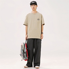 2024夏季新款男装日系潮牌纯棉印花圆领宽松短袖休闲T恤T958-F48，男装T恤，电商A101（原外27）