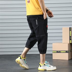 薄款七分哈伦牛仔裤男宽松短裤韩版潮流休闲7分工装马裤YD02图片