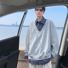 港风秋款男假两件卫衣衬衫领宽松休闲夹克衫外套WY003P55，男装夹克，星座1013-1