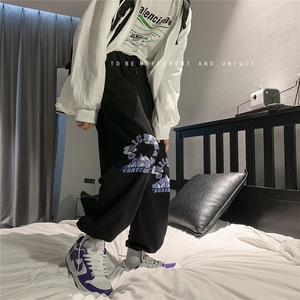 秋装卫裤男宽松印花束脚裤休闲裤D329-QM516-P50控68图片