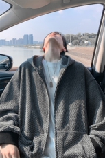 特批P58无差价秋季港风纹理感小香风连帽大码开衫卫衣外套男W5034，女装短外套，电商A001