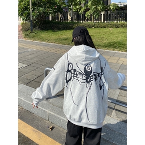 潮流美式街头创意印花开衫连帽卫衣春秋冬季宽松百搭拉链外套图片