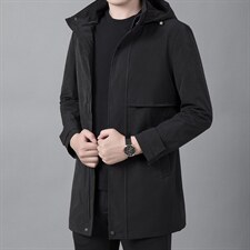 时尚可拆卸帽外套新款冬装风衣休闲中年男士长风衣ASD52112-P300,男装风衣,电商B212（原钱塘6029）