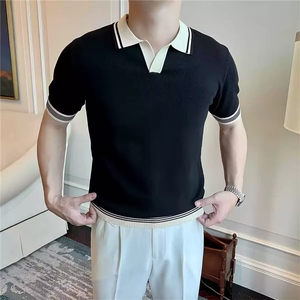 春夏POLO衫男英伦复古翻领高级感撞色修身短袖保罗衫T恤 S330图片