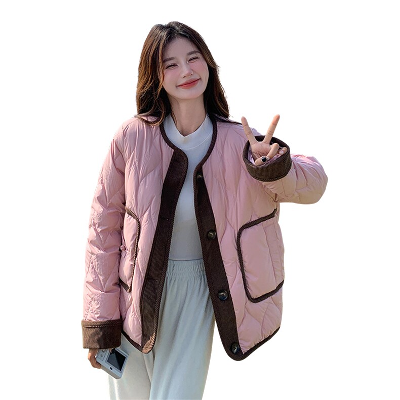 2024冬季新款羽绒服拼色印花简单时尚羽绒服外套,女装羽绒服,浪娴服饰