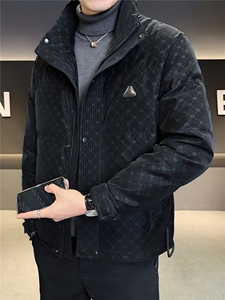 贴标花纹立领皮羽绒服男 休闲保暖上衣外套 A329-9961-P215图片