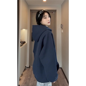 1506-1/WA021/P49藏青色高领重磅连帽卫衣男女秋季中性风穿搭百搭图片
