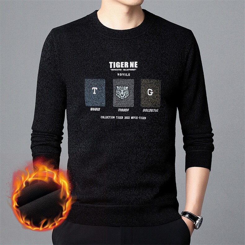 秋冬季大码加绒加厚时尚套头衫天鹅绒韩版休闲上衣KF8816P39,男装针织衫/毛衣,星座306A