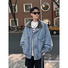 2575-P74春天美式复古水洗牛仔夹克男撞色翻领春季痞帅设计感，男装T恤，电商B323A