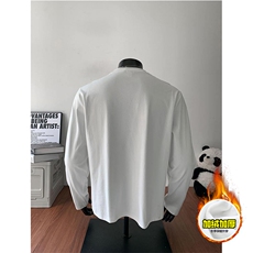 抖音得物品质美式高街重磅曼巴棉结构硬阔boxy版潮牌卫衣长袖T恤，男装T恤，电商A486