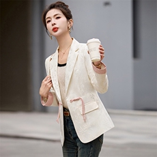 新中式西装外套女2025春秋新款修身显瘦气质高档提花盘扣西服上衣，女装短外套，涵亦佰惠