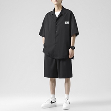 夏季休闲套装薄款宽松凉感半袖衬衣高级感男装一套TZ005-特批-60，男装休闲套装，星座718-1