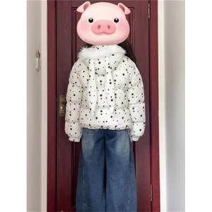 1506-1/M78191/P89连帽棉服女冬季小个子雪花兔子印花面包服外套图片