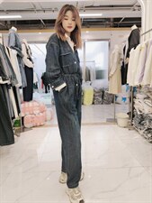 春装牛仔假两件连体裤女，女装连体裤，迷吉meeggle