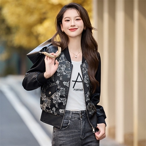 小个子短款皮衣外套女2025秋季新款时尚拼接刺绣飞行员pu皮夹克潮图片