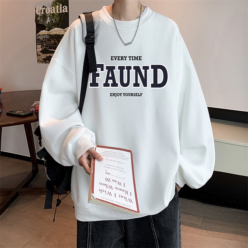华夫格卫衣圆领卫衣男大码长袖t恤男外套 HW76295-P30加绒款-P40图片