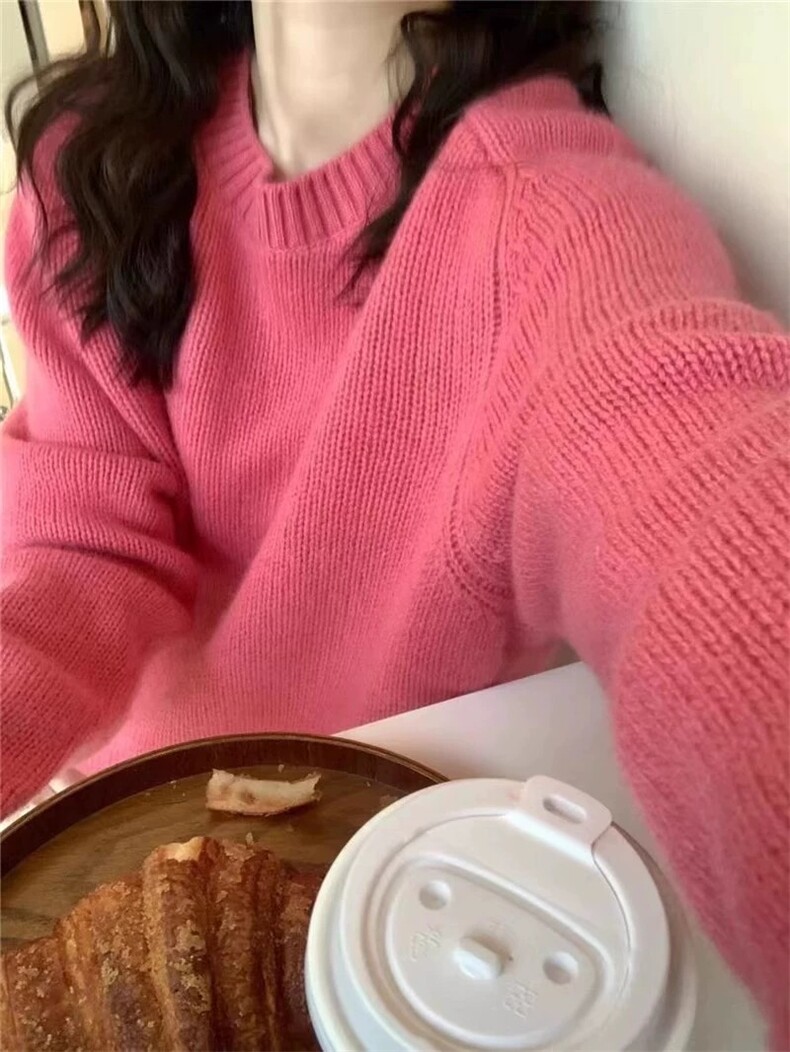秋冬羊毛针织衫女圆领韩版慵懒风宽松纯色打底衫,女装羊毛衫,思途羊绒