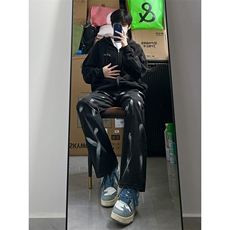 B221美式ins高街小众情侣款喷墨微喇牛仔裤LK22080-P60控78，男装牛仔裤，电商B221