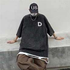 春夏重磅纯棉水洗字母印花短袖T恤模特图XZ604-DT101-P45控58，男装T恤，星座604
