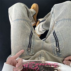 设计感牛仔裤男高街vibe水洗直筒裤阔腿裤子A080-9613-P50，男装牛仔裤，电商A080