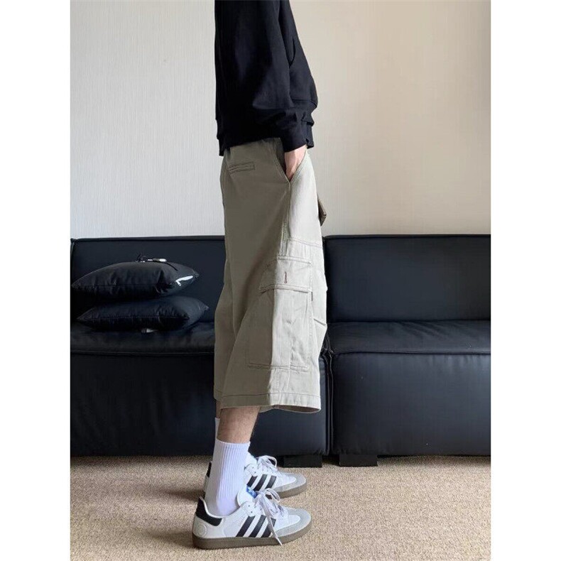网图夏季日系复古工装休闲裤男宽松七分裤阔腿短裤Q121-P45,男装休闲裤,星座1001-1