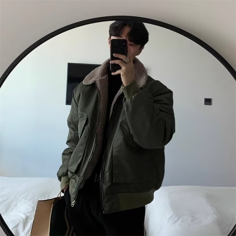 【有货】DW6130-P88简约新款军绿色羊羔毛翻领棉服男款冬季慵懒,男装夹克,星座603-2