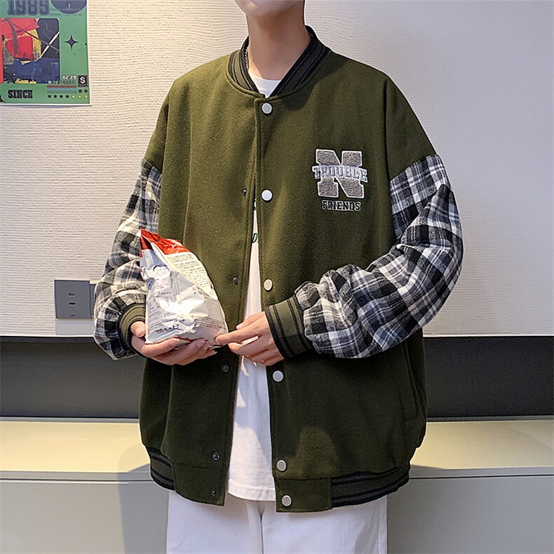 港风拼接棒球服百搭休闲宽松夹克外套男XZ214-8 JK809 P65图片