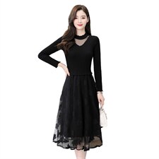 2022春秋季时尚百搭新款连衣裙蕾丝网纱优雅女人中长款女，女装连衣裙，然然