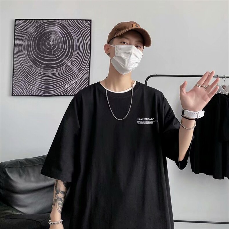 短袖T恤男2023夏宽松港风休闲半袖ins简约五分袖体恤衫T595-P18,男装T恤,星座512-2